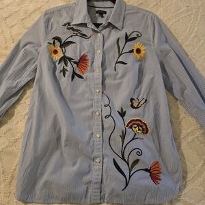 Talbots blue and white collared button-down shirt